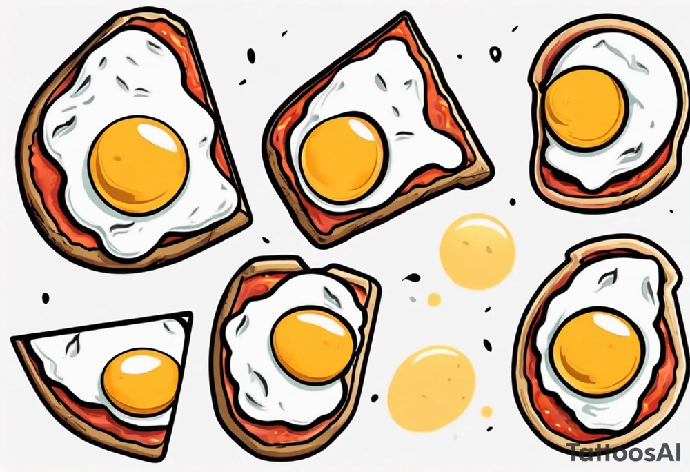 Pair fried eggs tattoo, where for the girl a small slice like a pizza triangular and for the guy the rest of the fried eggs tattoo idea