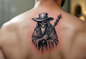 Plague doctor holding a staff tattoo idea