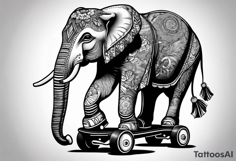 Elephant wearing roller skates tattoo idea