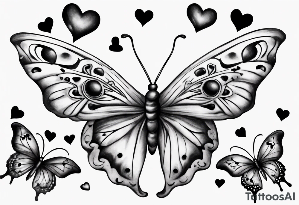 Butterfly with hearts, Layla Jones and 4ever and always designed in the wings tattoo idea