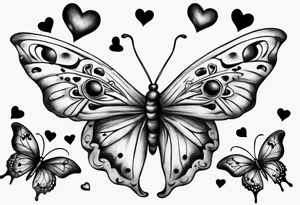 Butterfly with hearts, Layla Jones and 4ever and always designed in the wings tattoo idea
