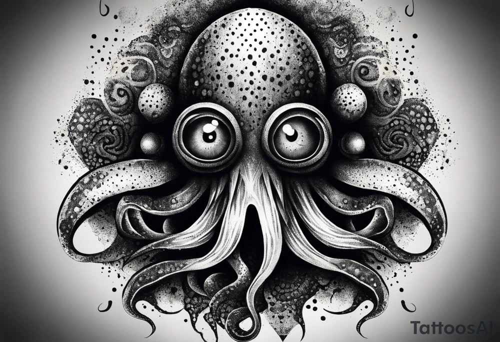 The equivalent of a horror and bizarre squid avatar. twisting and intersecting lines, making it look very wild and chaotic. The eyes of the squid are particularly prominent, one of them is white and the other is black, the overall expression is crazy and intense, with some distressed or damaged texture effects.

Able to change the color of the body and hide in the black sea tattoo idea