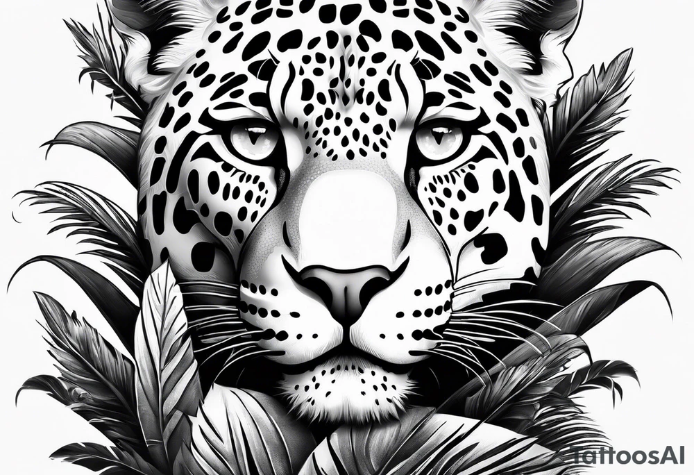 jaguar laying on palm tree tattoo idea