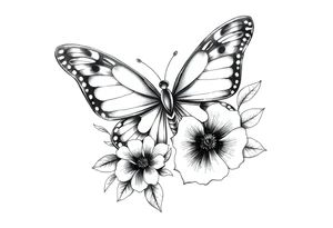 blackink work and shading butterfly with flowers tattoo idea