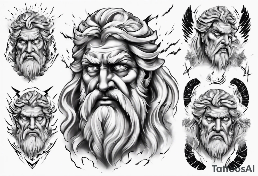 zeus with lightnings coming out of the eyes tattoo idea