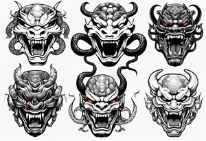 snake biting oni mask tattoo idea