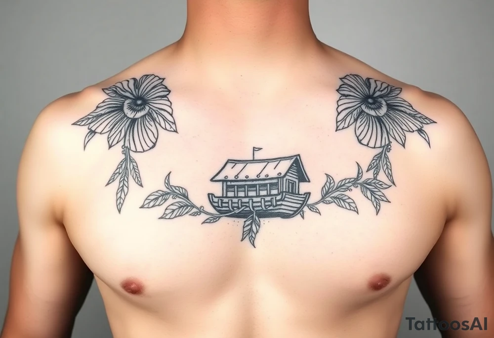 Polynesian noah’s ark tattoo chest piece tattoo idea