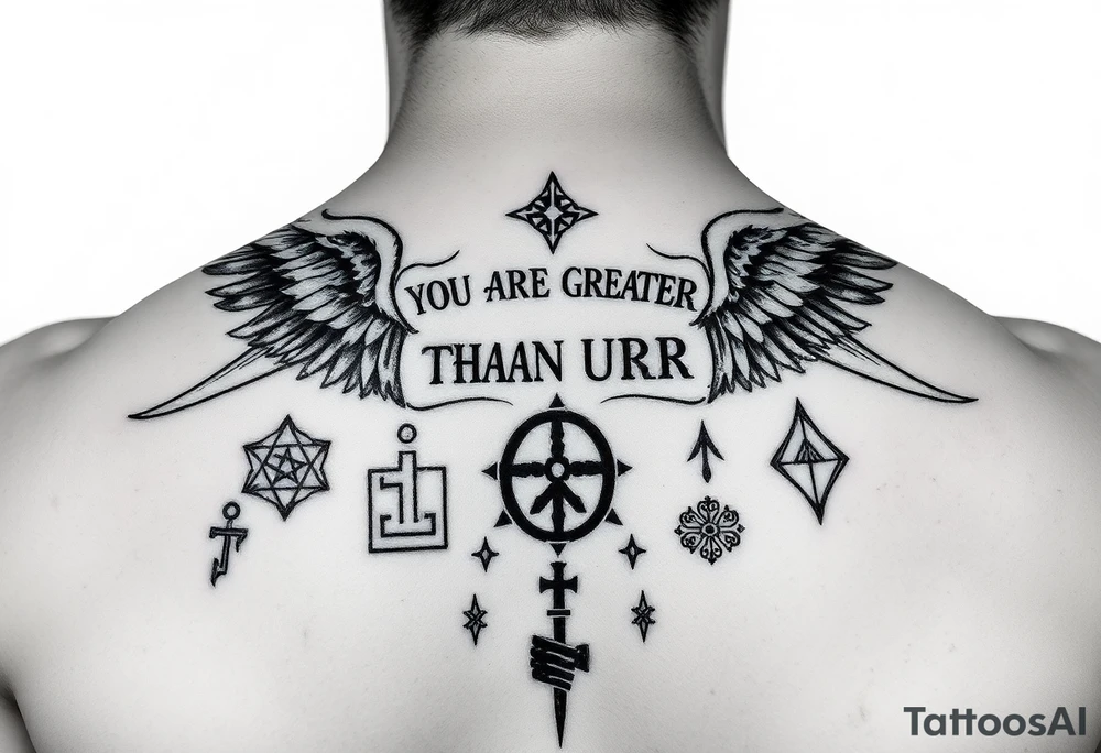 YOU ARE GREATER THAN URR HIGHS AND LOWSV THROUGH SYMBOLS tattoo idea