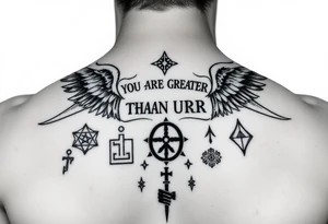 YOU ARE GREATER THAN URR HIGHS AND LOWSV THROUGH SYMBOLS tattoo idea