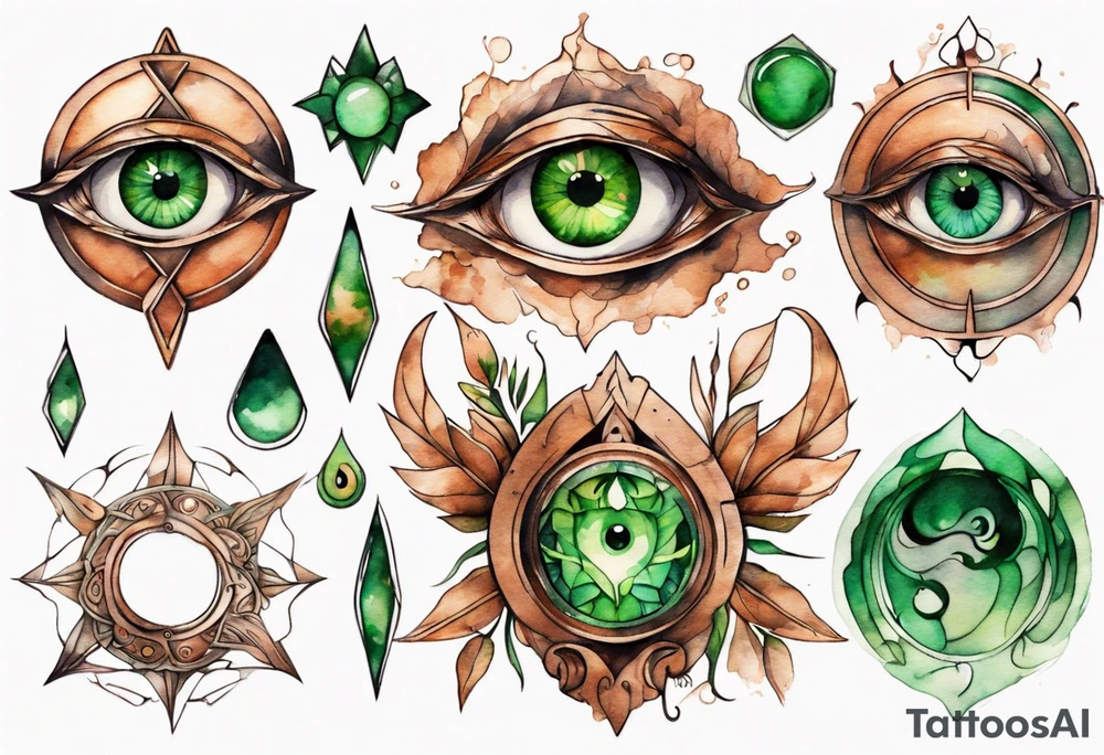 a copper and green eye-symbol tattoo idea