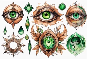 a copper and green eye-symbol tattoo idea