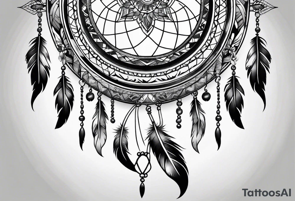 A black and white detailed dream catcher with a lot of shading tattoo idea