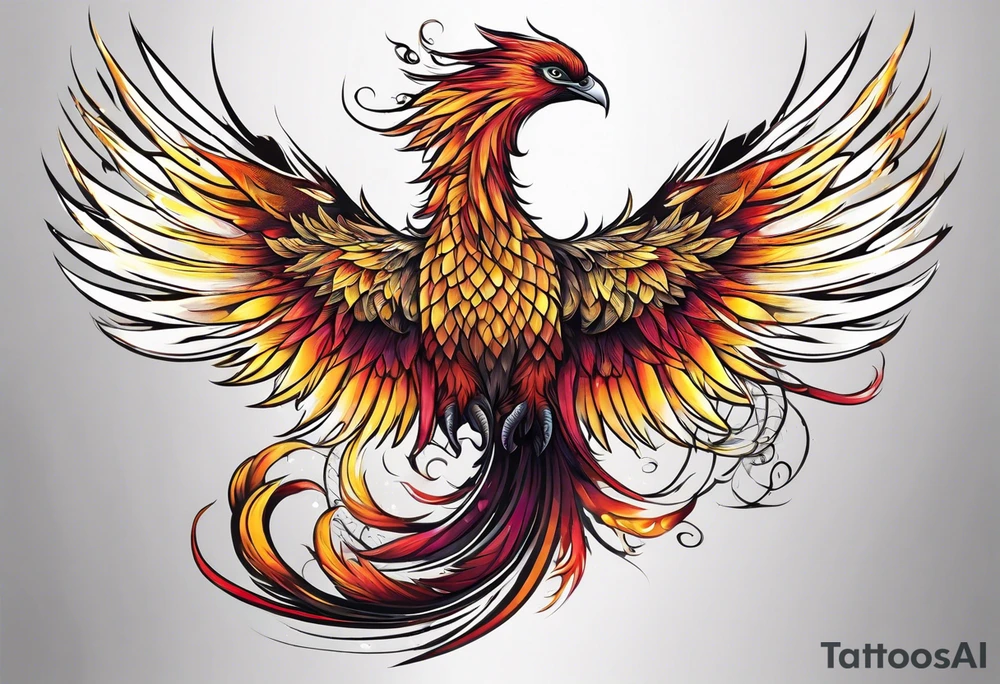 phoenix 
long tail 
elegant 
wings down
long neck tattoo idea