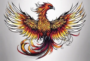 phoenix 
long tail 
elegant 
wings down
long neck tattoo idea