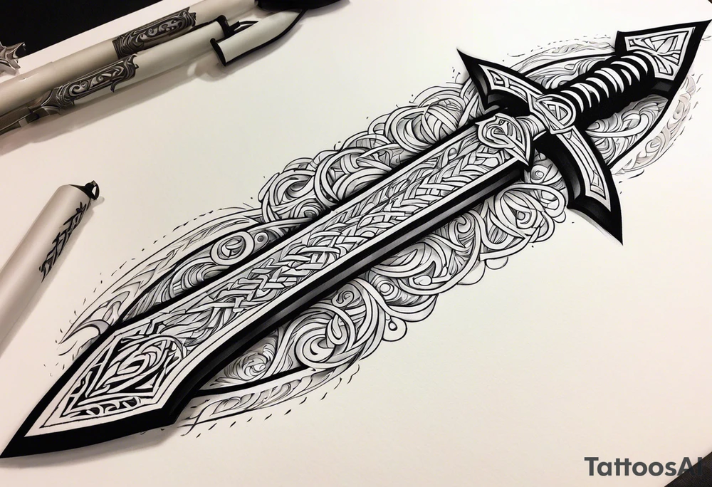 sword Valhalla feath prayer tattoo idea