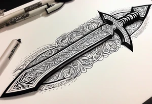 sword Valhalla feath prayer tattoo idea