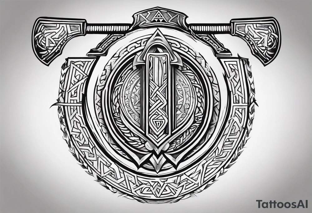 Valhalla sword shield axe Valknut tattoo idea