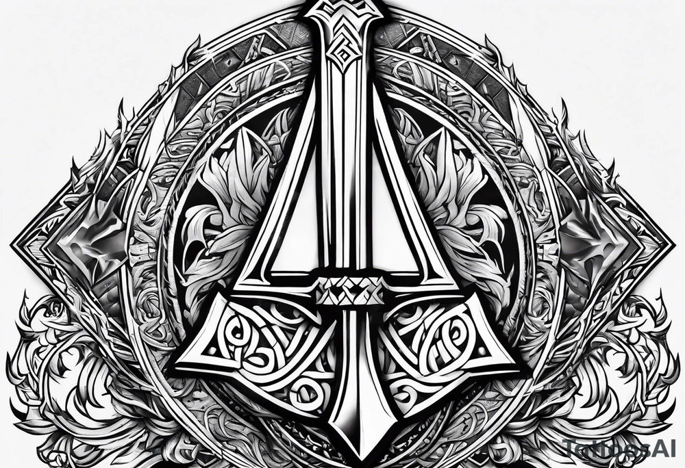 Valhalla shield valknut sword axe flame tattoo idea Valhalla shield valknut sword axe flame tattoo idea