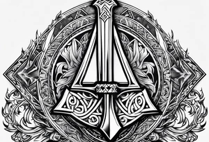 Valhalla shield valknut sword axe flame tattoo idea