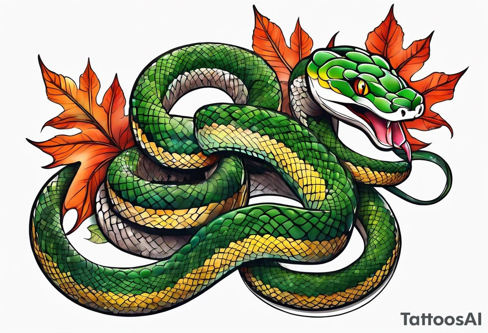 snake with leaves tattoo idea