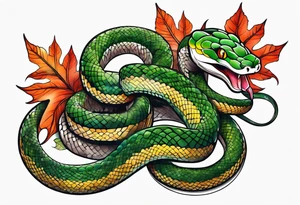 snake with leaves tattoo idea