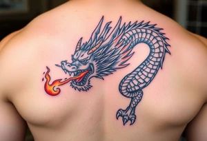 Fierce Japanese dragon breathing fire and ready for battle. tattoo idea