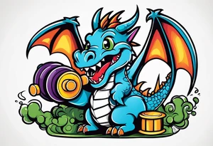 Dragon biting a dumbbell tattoo idea