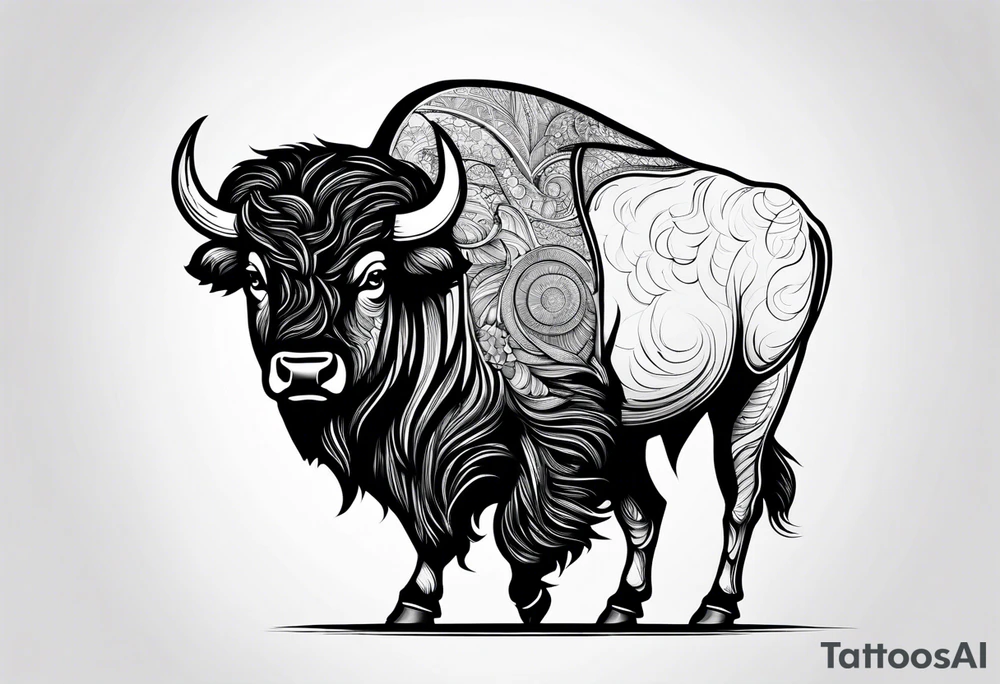fine line bison doodle - white background, clean background, no skin tattoo idea