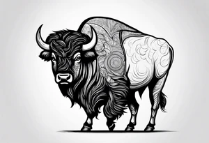 fine line bison doodle - white background, clean background, no skin tattoo idea
