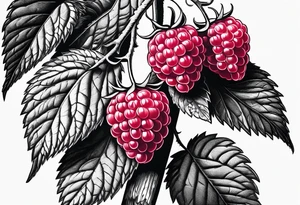 a single long raspberry branch that is growing downwards tattoo idea