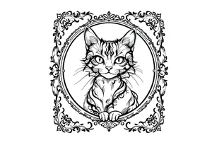 Neo traditional cat in an ornate frame tattoo idea