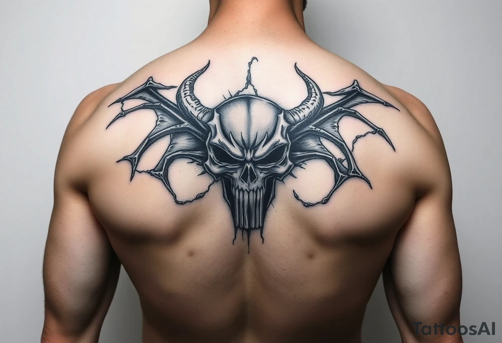 Arm tattoo of a demonic punisher ripped out the skin tattoo idea