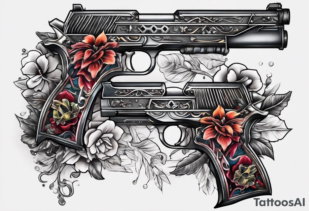 The letters AR with pistols on each side tattoo idea