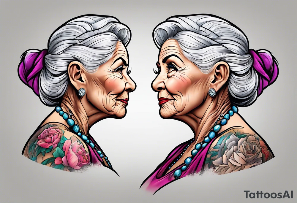 Muscular old lady showing off muscles. tattoo idea