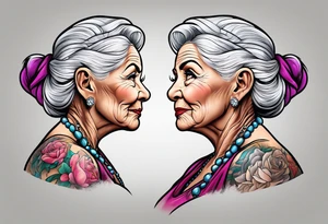 Muscular old lady showing off muscles. tattoo idea