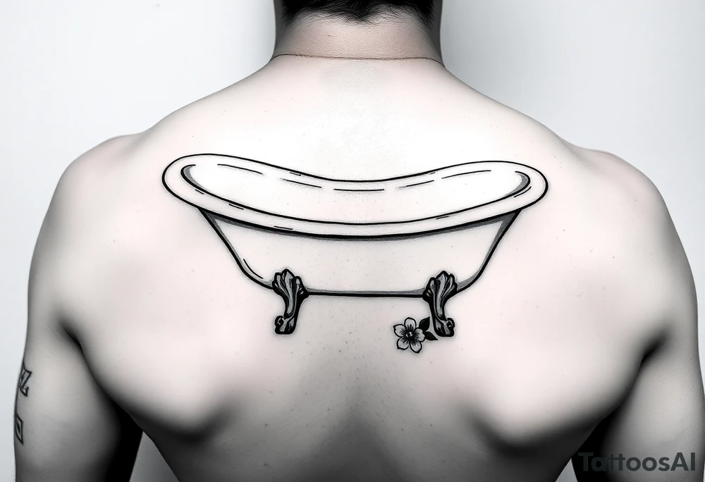 clawfoot bathtub with visible bathroom floor and a flower on the floor tattoo idea