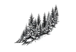 Coniferous forest forearm tattoo sleeve black and grey tattoo idea