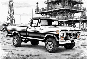 1974 ford f-100 in front of oil rig tattoo idea