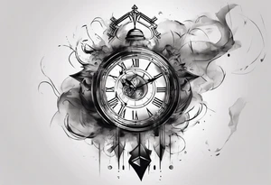 Modern clock fading with smoke tattoo idea