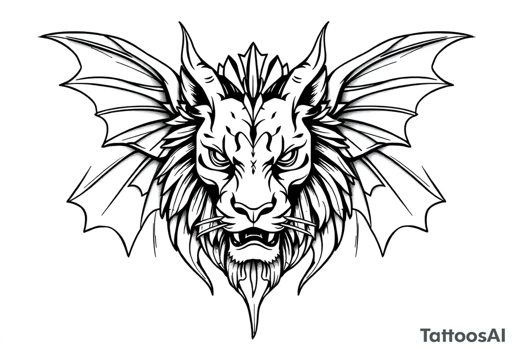 Female Lion dragon face angel wings tattoo idea