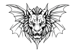 Female Lion dragon face angel wings tattoo idea