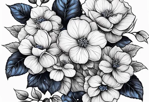 Arm sleeve with blue hydrangea flowers tattoo idea