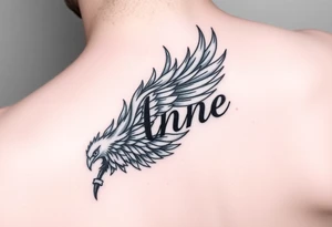 the name Anne in a burning phoenix feather tattoo idea