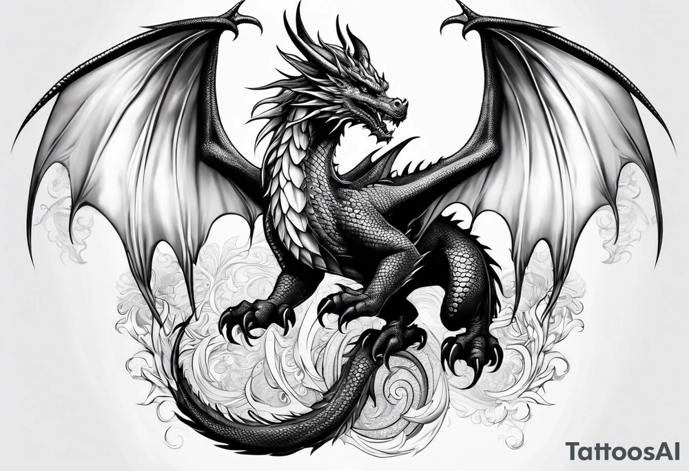 Beautiful female dragon with wings spread tattoo idea