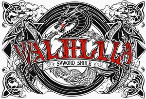 Valhalla sword shield dragon fire tattoo idea