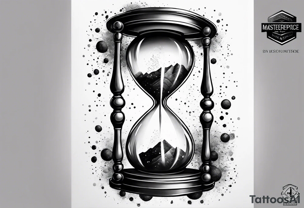 Hour glass with cosmic dust exploding from each side. Long tattoo to fit on the forearm tattoo idea