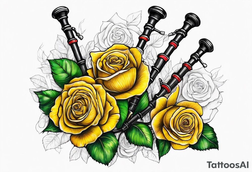 Irish bagpipes yellow rose tattoo idea
