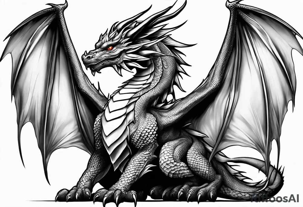 Beautiful female dragon with wings spread tattoo idea