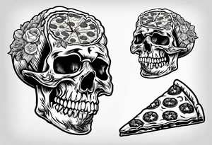 Skull eating pizza tattoo idea