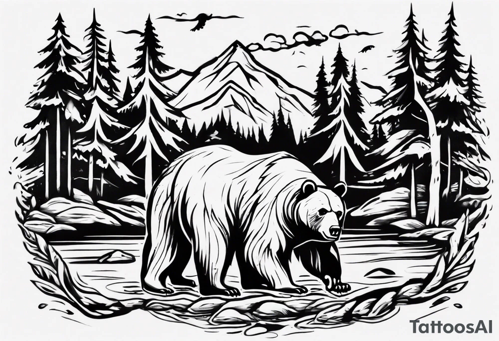 bear, forest, lake, appalachia, arm sleeve tattoo tattoo idea bear, forest, lake, appalachia, arm sleeve tattoo tattoo idea